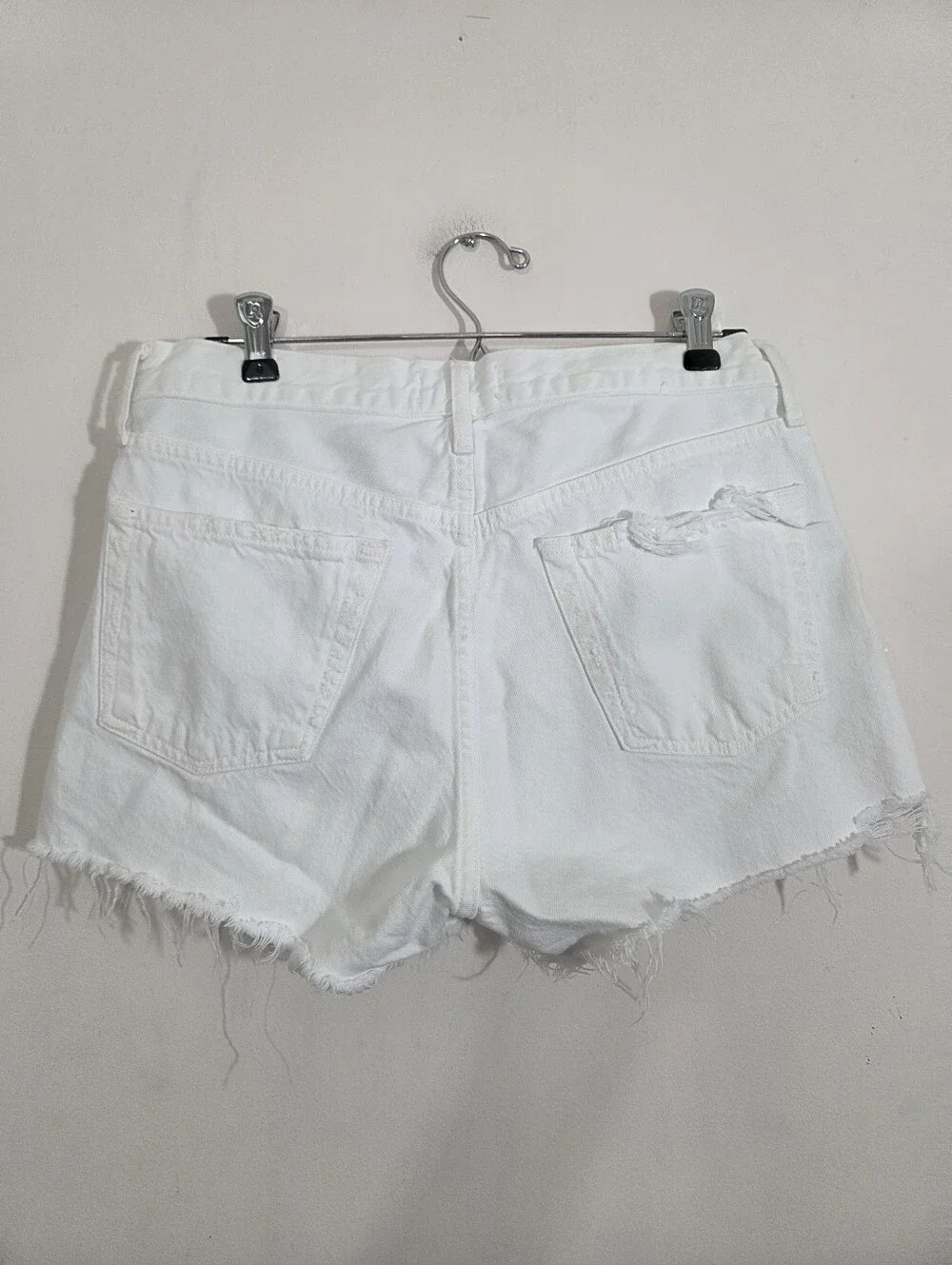 Agolde Parker Denim Jean Shorts in Dough White Boho Raw Hem Distressed Size 27